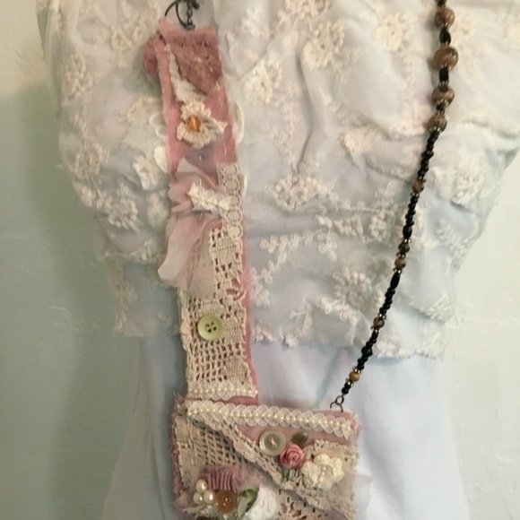 Hand Crafted Handbags - Shabby Chic Lace Button Mini Crossbody Bag Handmade
